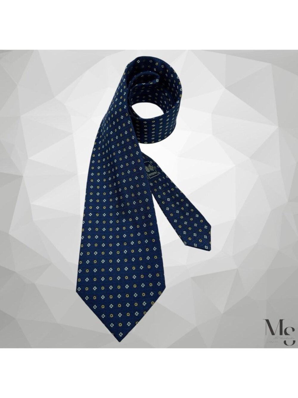 BATTISTONI XL Blue Geometric Luxury Men’s Silk Tie Made In Italy 63"- 3.75" EUC